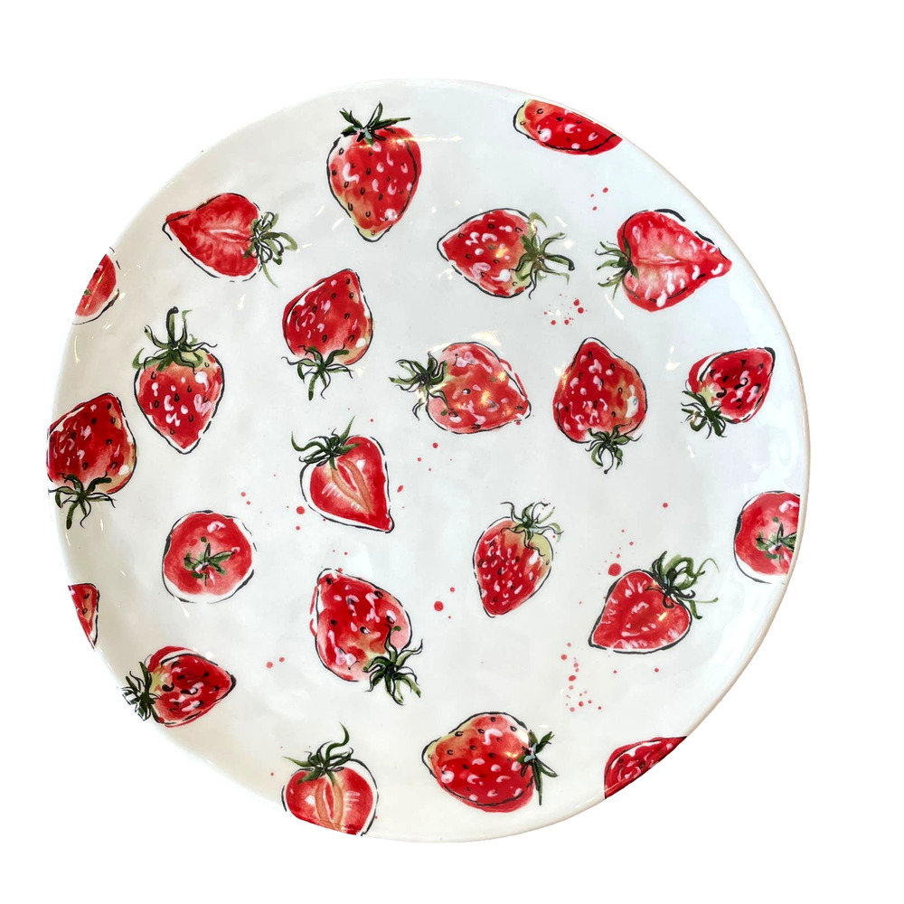 ELI + ANA Handmade Ceramics Strawberry Dinner Plates 11in Set of 4 NEW